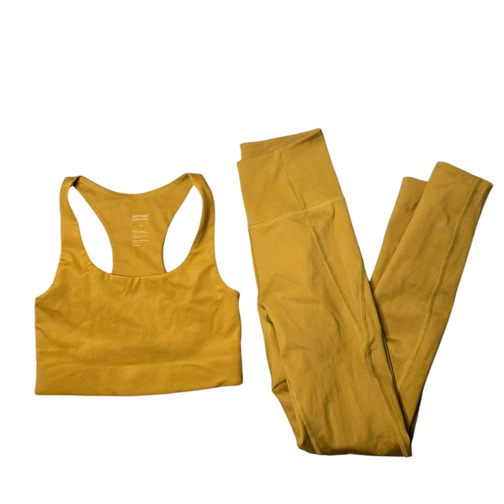 Girlfriend Collective Paloma Sports Bra & High Waist Leggings in Saddle XS - Picture 2 of 10